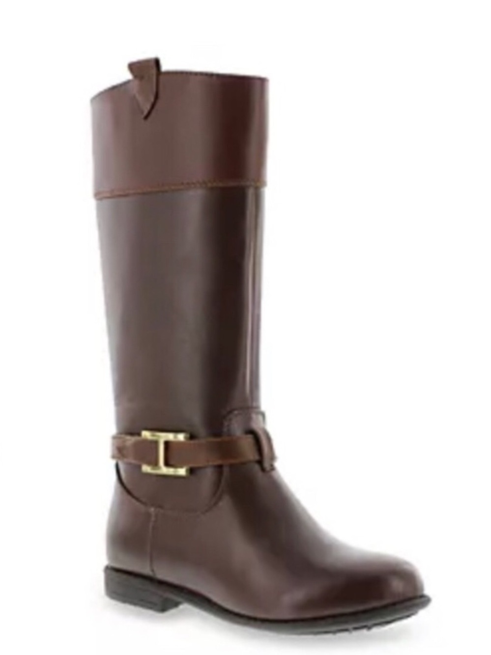 Tommy Hilfiger Brown Over-the-Knee Leather Boots with Gold-Tone Buckle